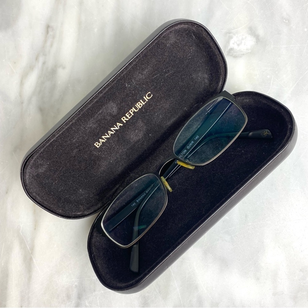 Banana Republic Hamilton OJWR 140 Eyeglasses Rectangular Black Metal Frames Case